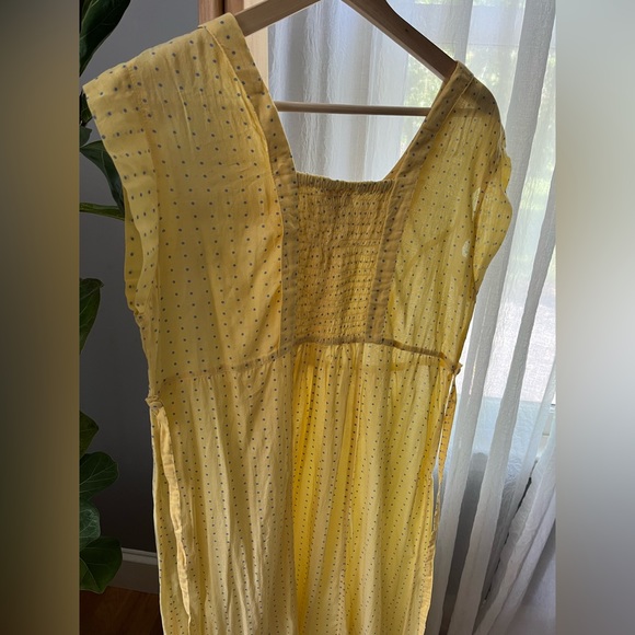 April Cornell Yellow Polka Dot Long Prairie Dress Rayon Cottagecore Homestead - Picture 5 of 7